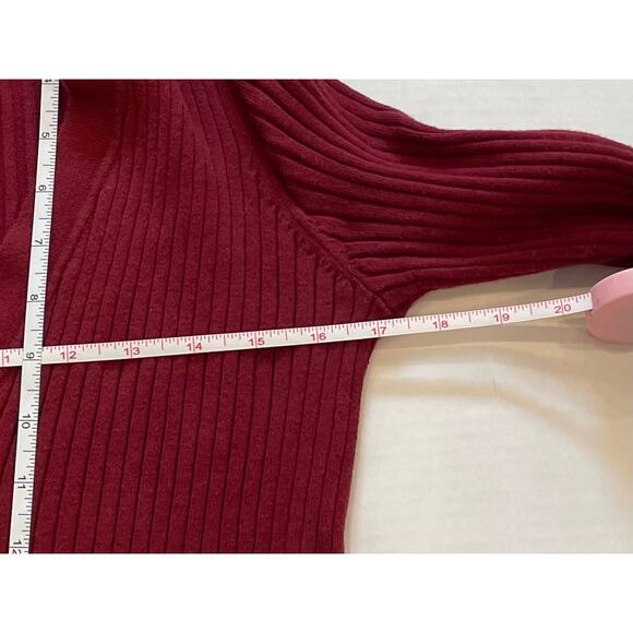Lands' End Cotton Blend Burgundy V-Neck Ribbed Long Sleeve Cardigan Sweater, M - Picture 10 of 11